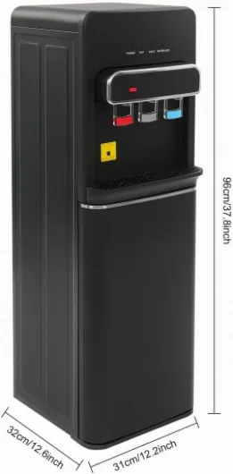 Fontaine à Eau Chargement Inférieur 3 Températures, Distributeur d'eau Chaude (550W) et Froide (75W), avec Verrouillage de Sécurité, pour Maison, Bureau et Dortoir, Noir