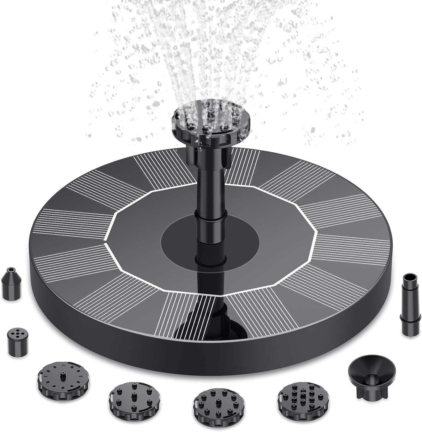 AISITIN Fontaine Solaire Exterieure de Jardin, Fontaine Exterieure de Jardin avec 6 Buses, Pompe Solaire Bassin Exterieur pour Étang Piscine Patio Décoration 1.5W A-1,5w