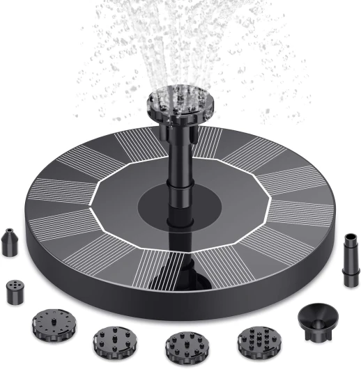 AISITIN Fontaine Solaire Exterieure de Jardin, Fontaine Exterieure de Jardin avec 6 Buses, Pompe Solaire Bassin Exterieur pour Étang Piscine Patio Décoration 1.5W A-1,5w