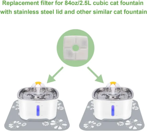 Wonder Creature Filtre de fontaine à eau pour chat, 8 filtres de rechange et 4 éponges pré-filtrantes de rechange pour fontaine cubique de 2,5 L en acier inoxydable, distributeur d'eau elliptique Lot de 8 + 4