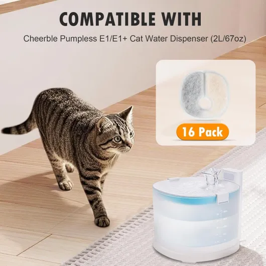 Lot de 16 filtres de rechange compatibles avec fontaine à eau Cheerble E1/E1+ pour chat (2 L/1,9 l)