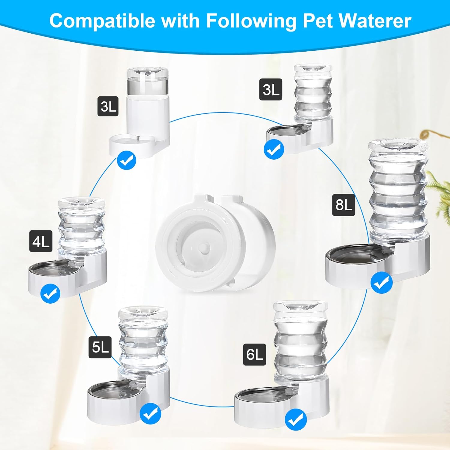 Lot de 8 filtres de rechange pour distributeur d'eau à gravité de 3 L/3,6 L/4,6 L/6 L/8 L, filtre à eau de rechange pour chien, filtre de fontaine triple filtration, filtre d'alimentation d'eau pour