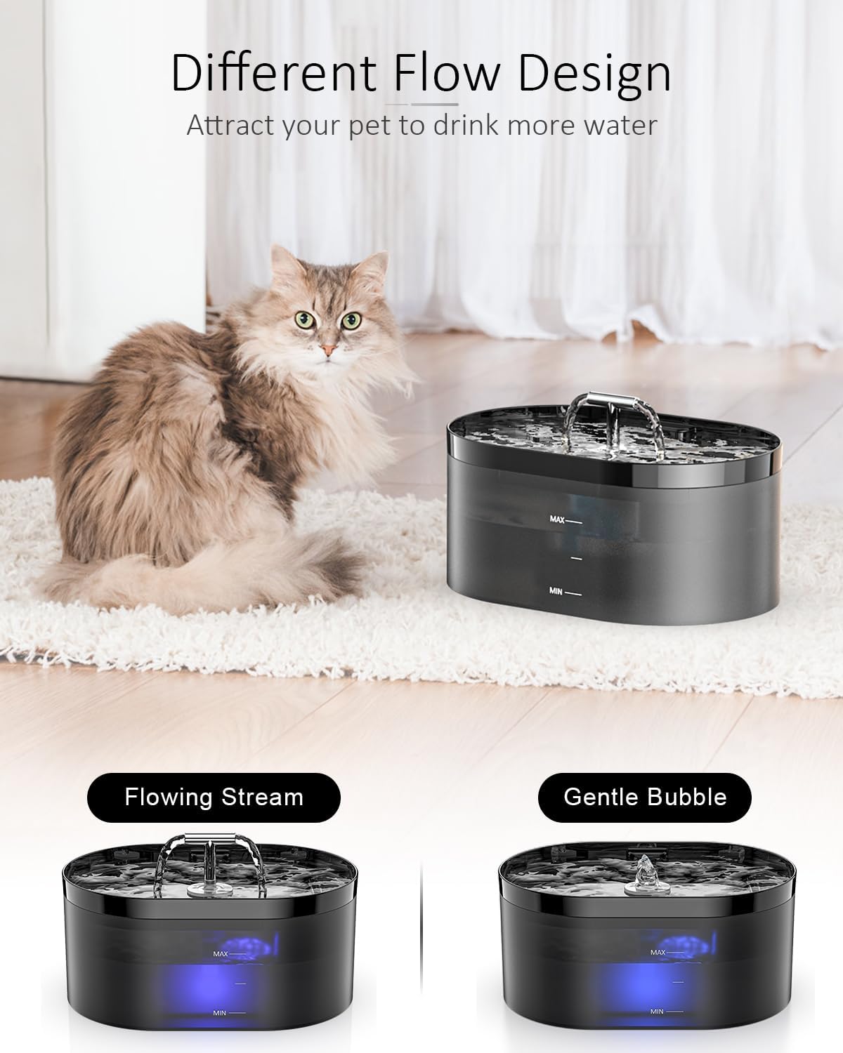 Fontaine à Eau Automatique pour Chat - 2,2L - Distributeur Eau Chat avec LED - Super Silencieuse, Chiens, Plusieurs Animaux de Compagnie