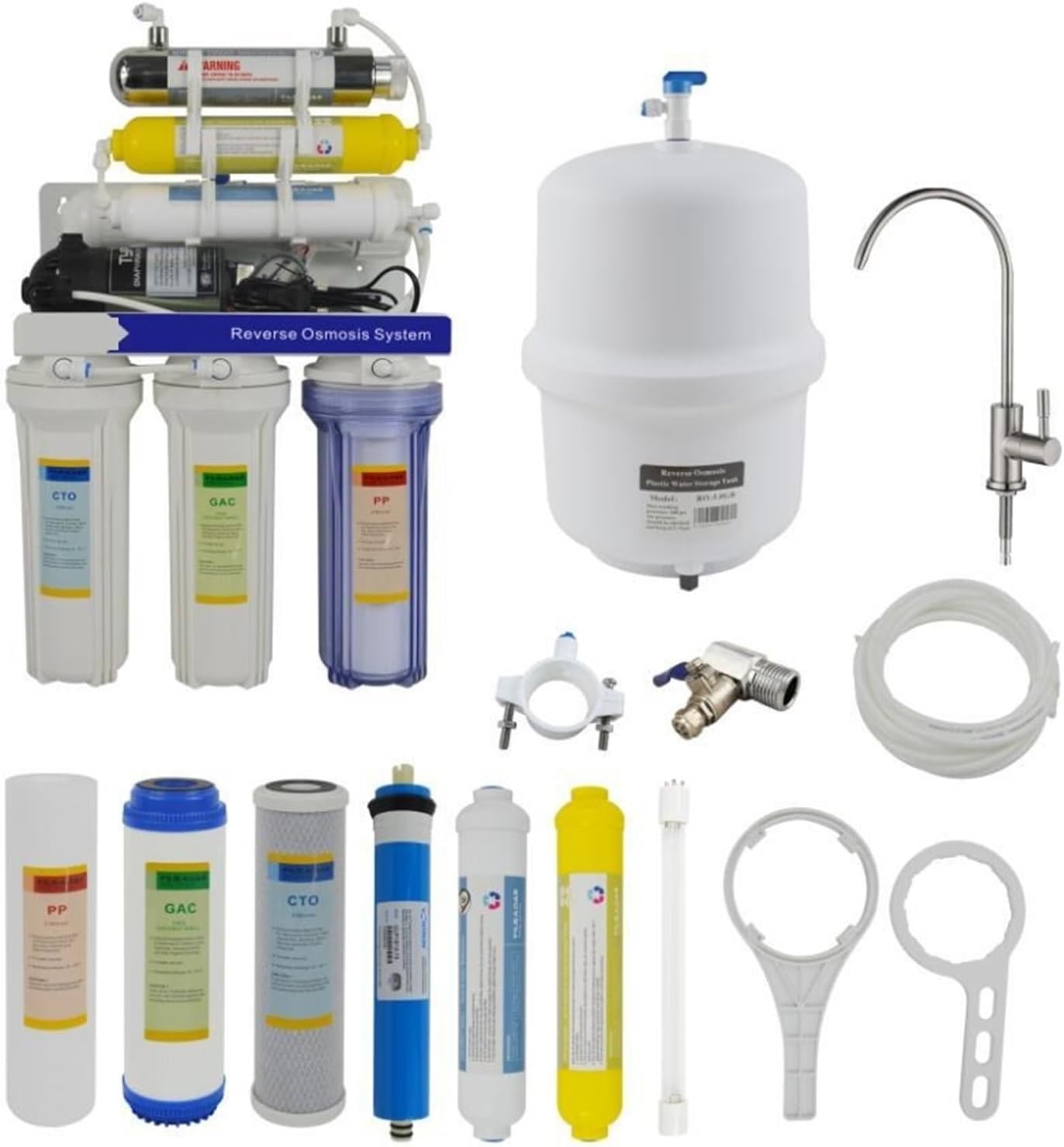 Système de filtration d'eau par osmose inverse ultraviolette à reminéralisation en 7 étapes sous l'évier - 75GPD, purificateur minéralisant avec 6W UV Filtration sous évier et sur plan de travail