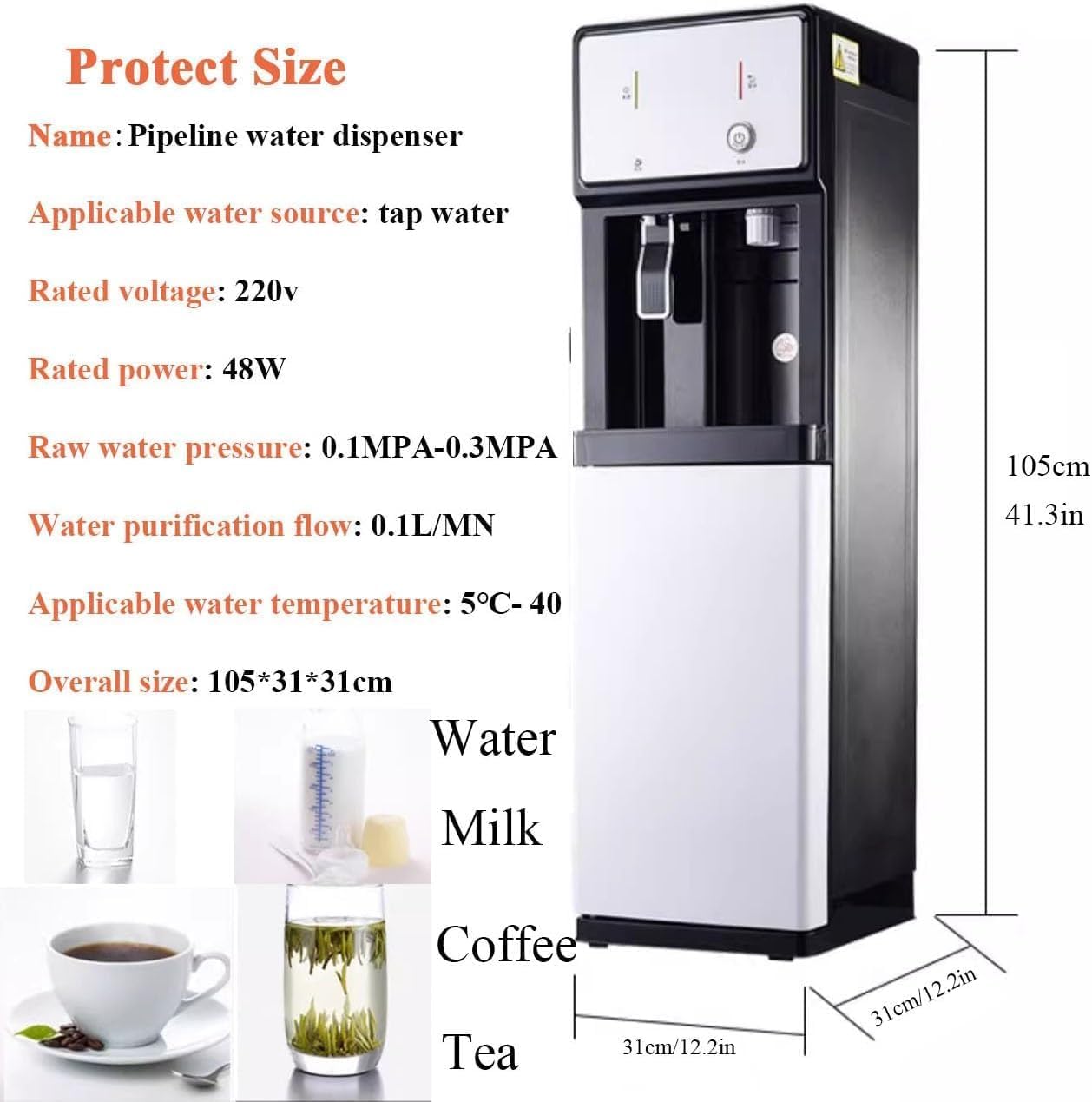 Refroidisseur D’Eau Autoportant, Chaud, Chaud, Froid, Distributeur D’Eau à 3 Températures, Fontaine à Eau, Machine à Eau, Hydratation pour La Maison, One Color, 31cmx31cmx105cm One Color 31cmx31cmx105cm