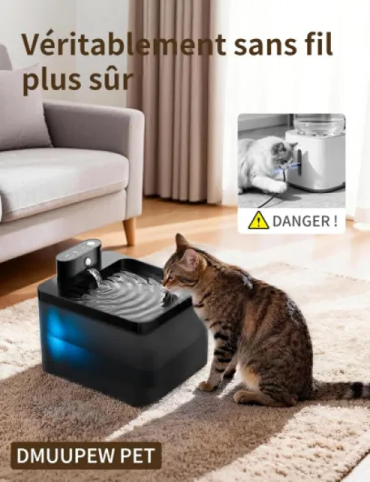 Fontaine à Eau pour Chat à Activation Automatique, silencieuse et sans Fil, 2.2L à Filtration Multiple résistante aux éclaboussures pour intérieur/extérieur