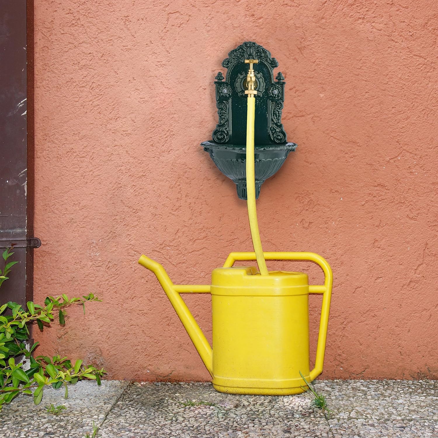 Fontaine extérieure de Jardin, Robinet, Design Antique, Fonte d’Aluminium, HLP : 40 x 24,5 x 15 cm, Vert/doré