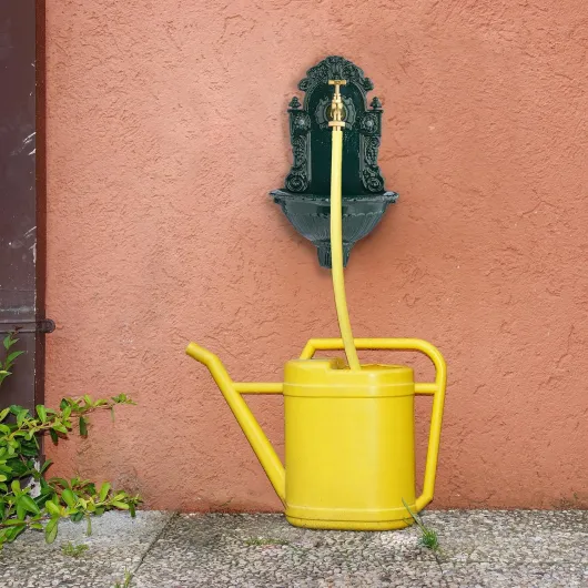 Fontaine extérieure de Jardin, Robinet, Design Antique, Fonte d’Aluminium, HLP : 40 x 24,5 x 15 cm, Vert/doré