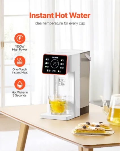 Distributeur d'Eau Chaude Instantanée de Comptoir, Fontaine à Eau Chaude avec Réservoir Amovible de 3 L, 6 Températures Réglables et 8 Volumes, Chauffage Rapide avec Écran Tactile, pour Maison 3 Litres