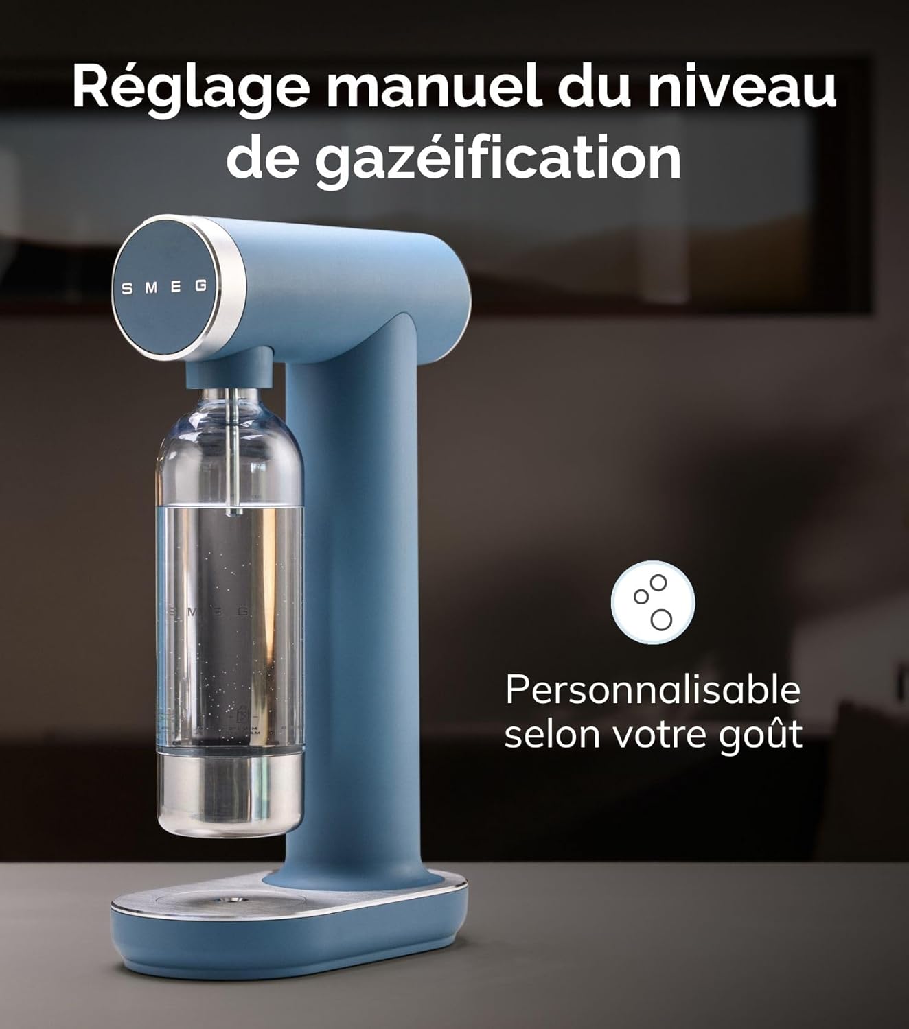 , Machine à Eau Gazeuse et à Soda SKC01WHM, avec Bouton de Contrôle de Gazéification et Egouttoir, Bouteille de 800 ml, Cartouche de CO2 Non Incluse, Blanc Mat 24.5 cm x 13.5 cm x 42 cm Blanc Mat
