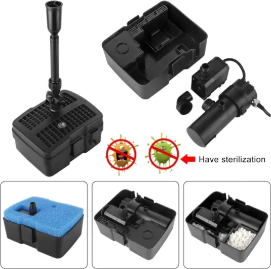 Filtre de Bassin UVC Fontaine de Bassin 4 en 1 Avec Filtre Clarificateur UV CUF-2505 Câble D'alimentation de 10 m / 24 W de 10 m Conception du Jardin et de la Fontaine
