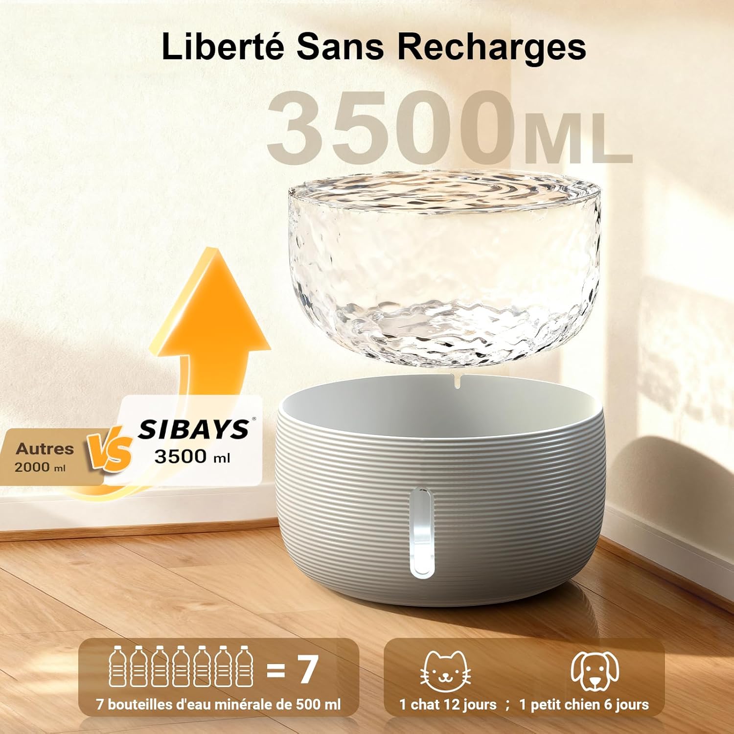 Fontaine a Eau Chat - 3,5L Fontaine à Eau pour Chat avec Pompe 25dB Ultra Silencieuse & Fenêtre LED - Fontaine a Eau Chien avec 2 Filtres à Charbon Actif, Sans BPA, Filtration Profonde, FS77,GY Gris