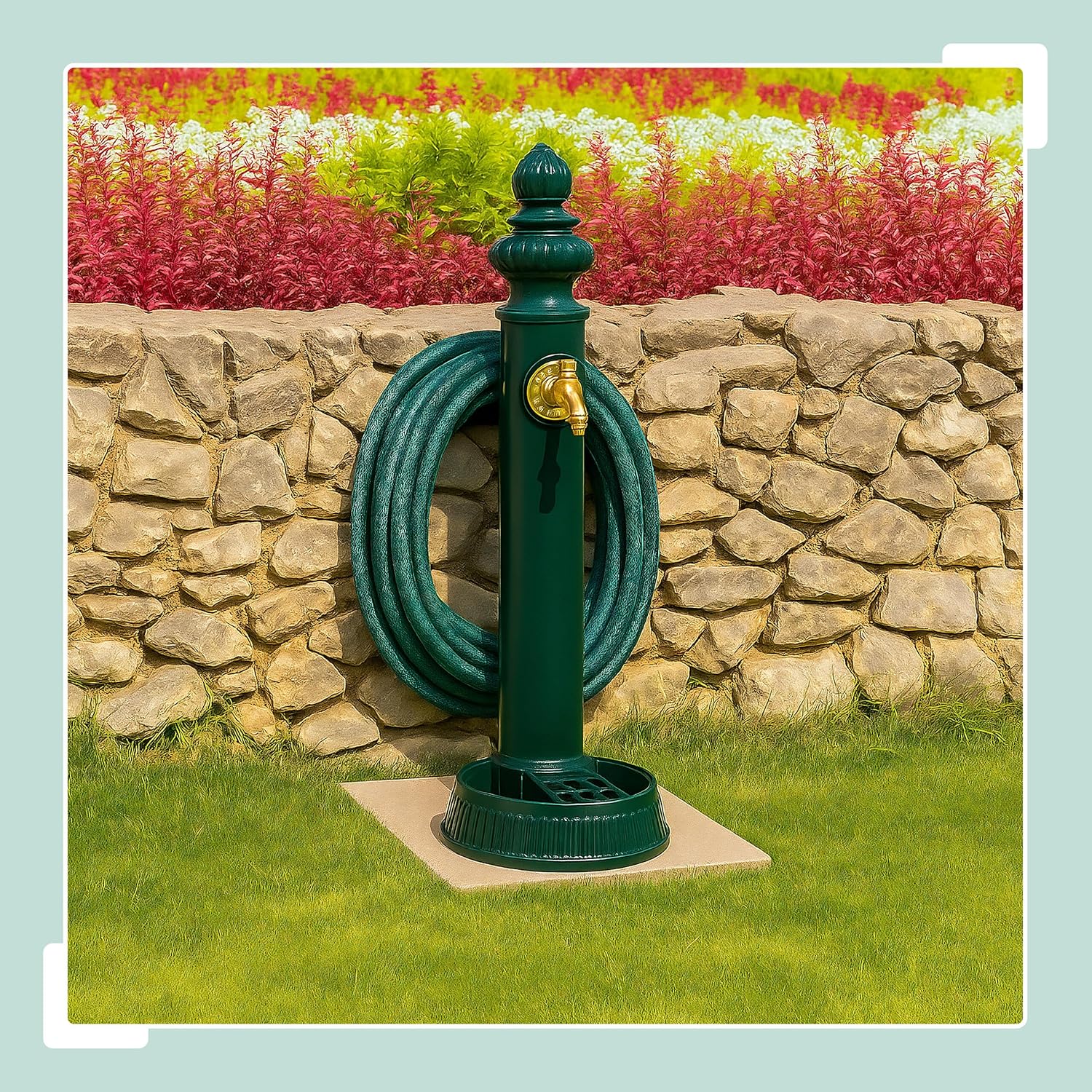 Fontaine extérieur pour Le Jardin ou la terrasse, Robinet, bac, Support pour Tuyau, HLP 87x26x43 cm, Vert