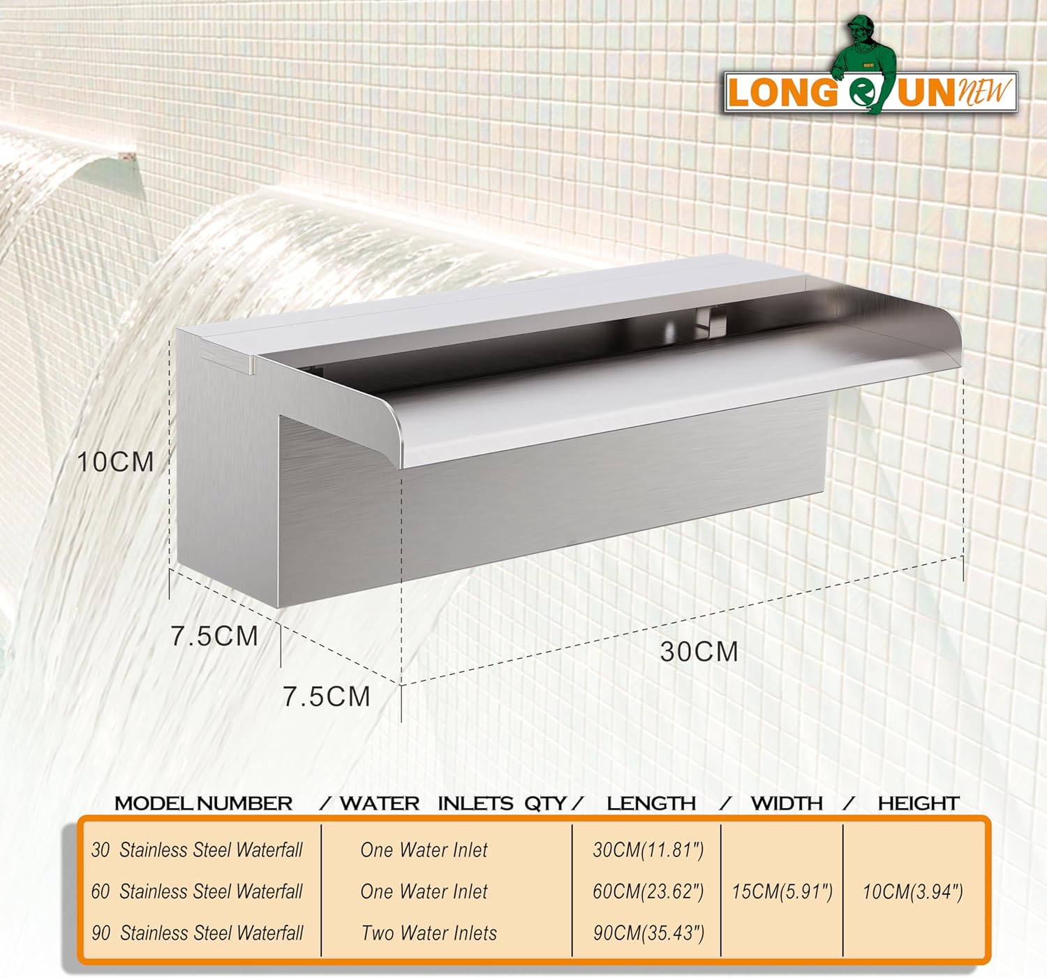 Fontaine De Piscine, Cascade Bassin Exterieur en Acier Inoxydable, Lame D’Eau, Fontaine Exterieur avec Accessoires pour La Décoration D'étang, Patio,Jardin (Long 30cm, Largeur 15cm) Largeur 15cm 30cm