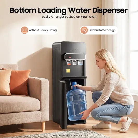 Distributeur d'eau chaude électrique sur pied - 500 W - Avec remplissage au sol - Double fonction chaud/froid - Pour la maison, le bureau, la cuisine - Noir