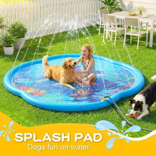 ChlorBlu Tapis de Jeu d'eau Enfant,186CM Tapis d'Arrosage de Pulvérisation Carré,Splash Pad PVC Durable,Jet Fontaine Réglable, Jeu d'eau Exterieur Été pour Enfant Adulte Chien,Splash Sprinkle Play Mat