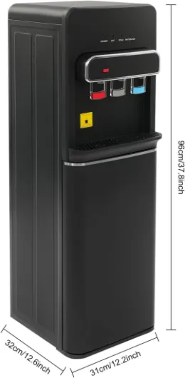Distributeur d'eau sur Pied À Chargement par Le Bas, Fontaine À Eau 3 Températures Froide Chaude Ambiante, Distributeur Eau avec Sécurité Enfant, 96cm, PVC Noir pour Bureau Cuisine Maison