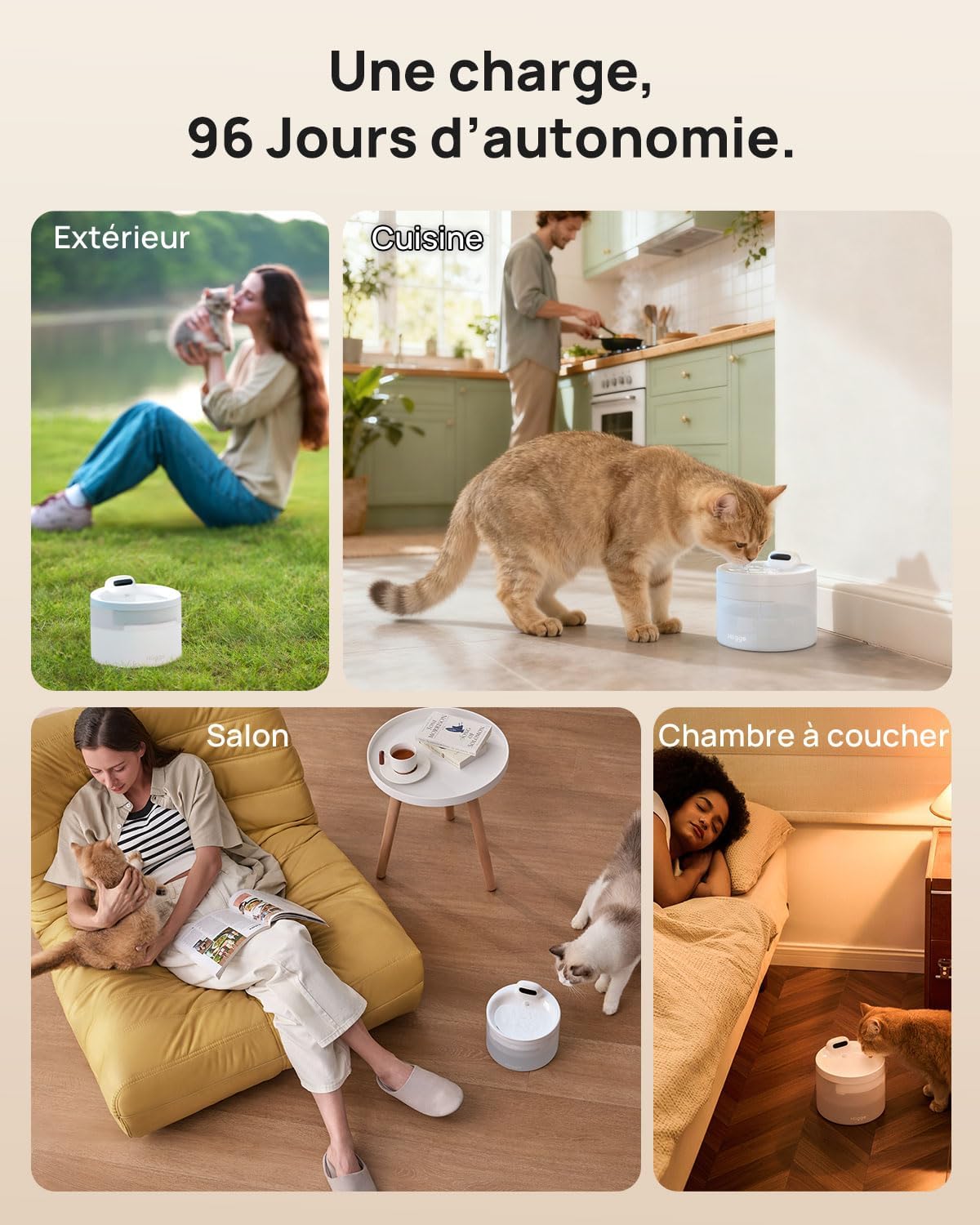 Fontaine a Eau Chat Sans Fil [96 Jours Autonomie] Fontaine à Eau pour Chat et Chien Detecteur de Mouvement,25dB Super Silencieuse,Fontaine Eau Chat Contrôlé par l'APP Réception des Notification Hiigge Fontaine a Eau Chat SE