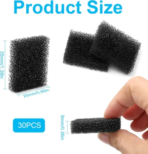 Lot de 30 filtres de rechange pour fontaine à eau pour chat et chien, 35 x 25 x 9 mm, noir