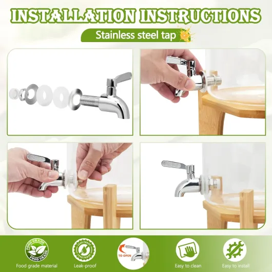 Distributeur de Boissons en Verre avec Support, 4L Distributeur de Jus de Fruits avec robinet étanche pour BBQ, fêtes à la piscine et réunions de famille pendant les vacances 4L-Glas 1Pc