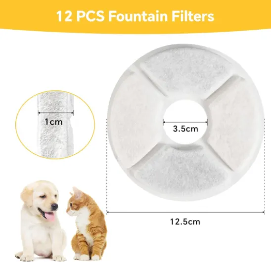 KOMABLEN Lot de 12 Round Filtre Fontaine Eau Chat, Filtre Fontaine avec la résine et Charbon Actif, Quadruple Filtration Remplacement Filtre Fontaine à Eau pour Chien 12pcs