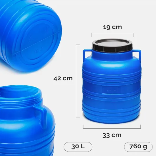 Lot de 2 réservoir d'eau de 30 L, Baril Alimentaire, fût à Large Ouverture en HDPE et sans BPA, tonneau de Jardin, bac à Aliments pour Animaux, conteneur d'eau, tonneau Universel GD-0078 2 30L