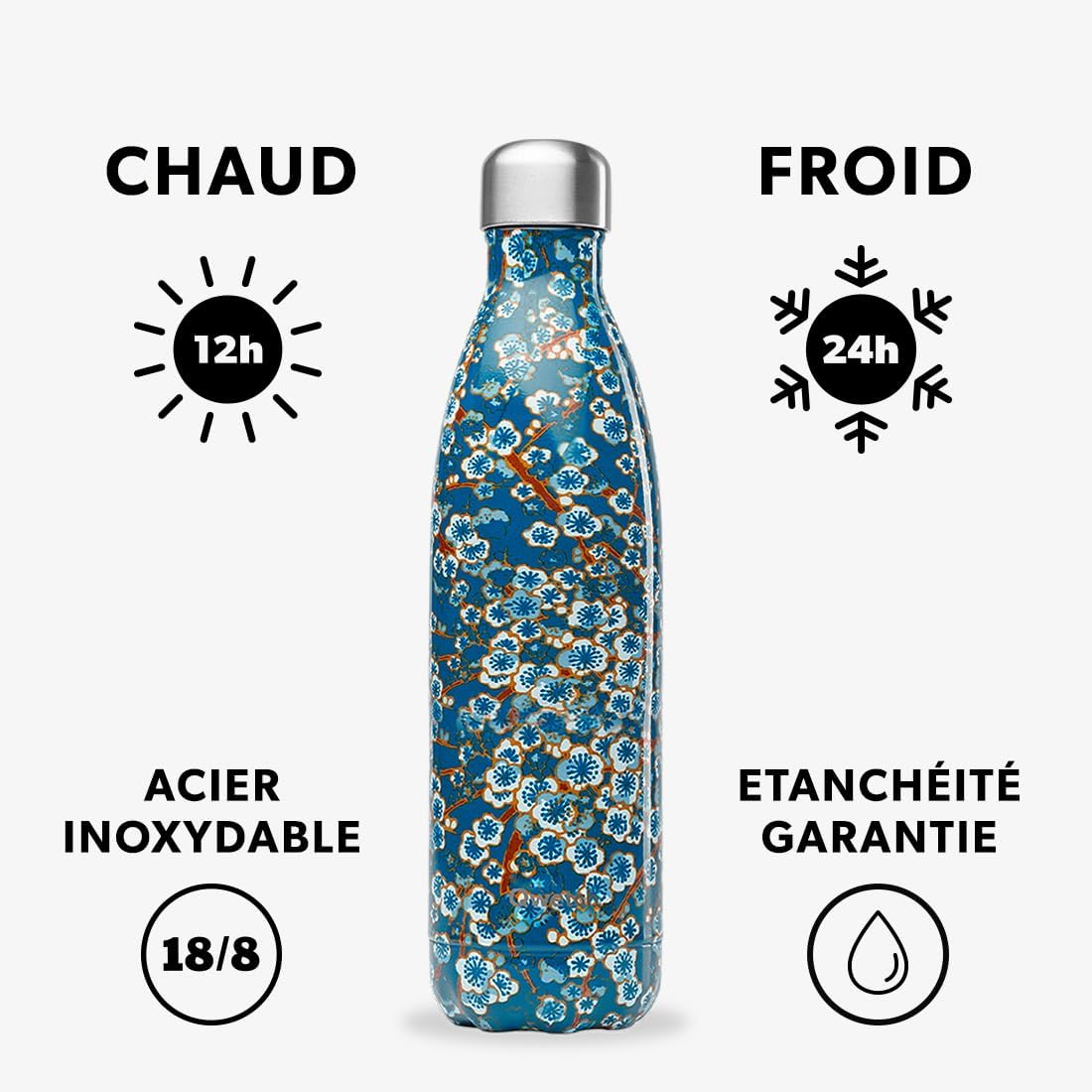Bouteille Isotherme Originals Flowers Bleu 750ml - 24h Froid et 12h Chaud - Etanche, Sans BPA & Réutilisable - Gourde inox isotherme pour Sport, Voyage, Bureau, Randonnée
