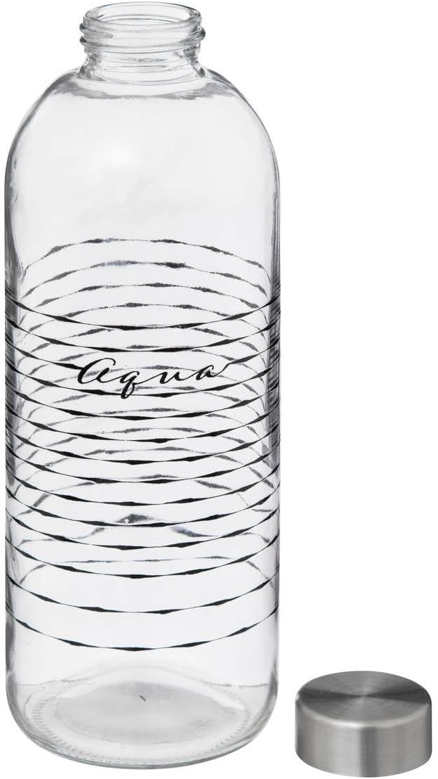 5five - Bouteille en Verre Aqua 1 L - H 25 cm, Couvercle Acier Inoxydable - Pour Boissons, Carafe de Table
