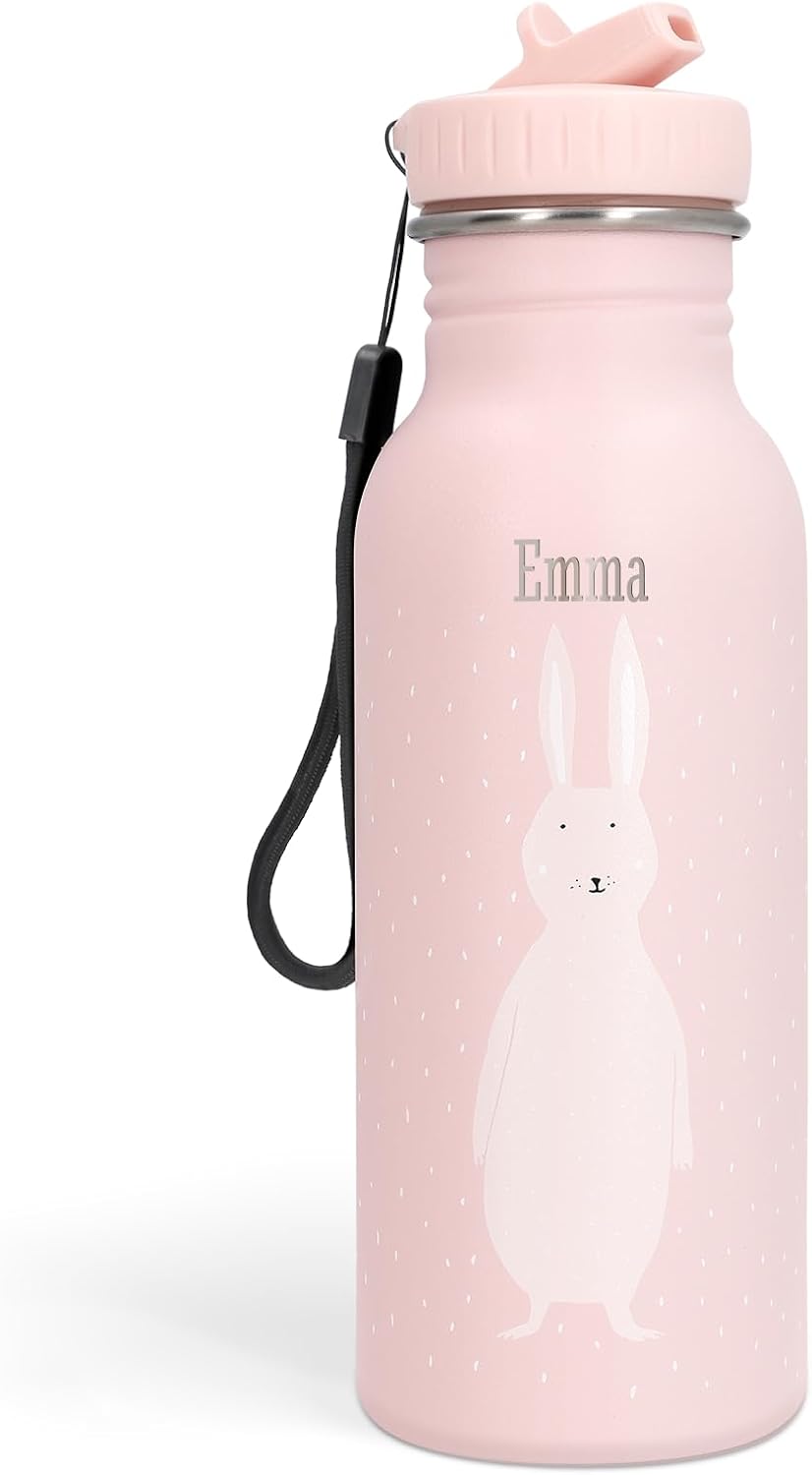 Gourde personnalisable enfant - Trixie verre plastique enfant personnalisé (500 ml, 100% acier inoxydable) (Lapin)