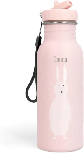 Gourde personnalisable enfant - Trixie verre plastique enfant personnalisé (500 ml, 100% acier inoxydable) (Lapin)