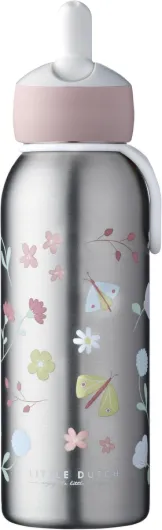 Bouteille Isotherme Flip-up Campus Little Dutch - Gourde Thermos pour Enfants - Bouteille en Acier Inoxydable - 4 Heures Chaudes et 12 Heures Froides - 350 ml - Flowers & Butterflies
