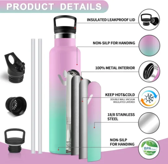 Motswedi Gourde Isotherme 1l, avec Paille, Bouteille Isotherme, Poignée de Transport, Thermos 1l, Anti-Fuite, Gourde Inox, Réutilisable, Thermos pour Sport, Voyage, Camping, Rose Clair & Vert Clair 1000 ml Rose Clair & Vert Clair