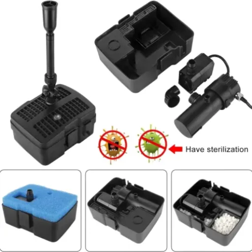 Test Filtre de Bassin UVC YAOBLUESEA CUF-2505 : petit combo pompe + fontaine qui fait le job pour les petits bassins