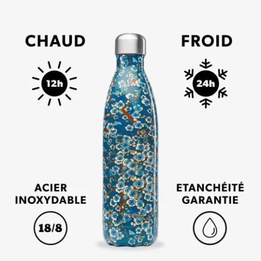 Test Qwetch Bouteille Isotherme Originals Flowers Bleu 750 ml : jolie gourde, mais pas la plus légère à trimballer
