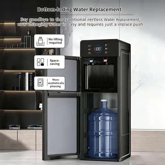 Distributeur Eau Design Noir Moderne À Chargement par Le Bas, Refroidisseur d'eau Chaude/Froide Silencieux avec Sécurité Enfant,Fontaine Eau pour La Maison