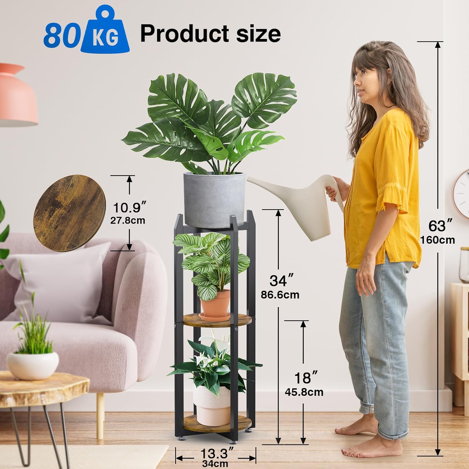 Support De Distributeur d'Eau, Support Plantes Intérieur à 3 Niveaux, Porte-Bouteilles En Métal Stable Pour Seaux De 1 à 5 Gallon, Porte-Fleurs Avec Disques Vintage Pour Restaurant Café Salon marron