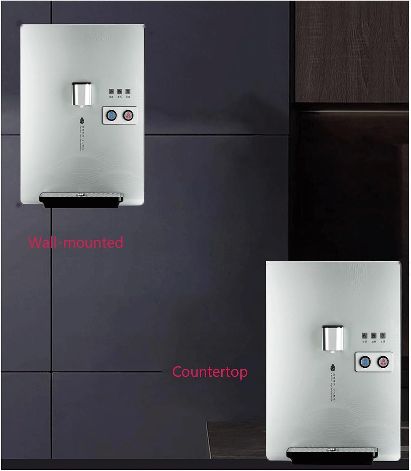Distributeur Eau Mural Alimenté par Le Réseau Électrique avec Élément Chauffant en Acier Inoxydable Et Double Commande Fontaine A Eau pour Bureau,Salon,Chambre À Coucher Silver 15.71x11.81x7.48inch