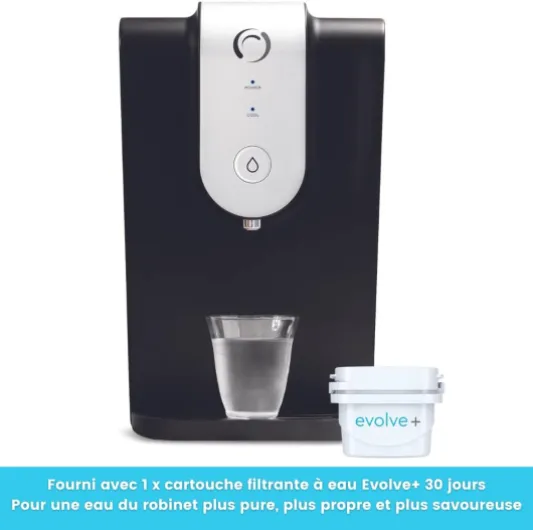 Aqua Optima Lumi, Refroidisseur d'eau Filtré et Distributeur d'eau de Comptoir, Capacité de 8,2 litres, avec 1 Cartouche Filtrante Evolve+ 30 Jours, Noir, Plastique Unique