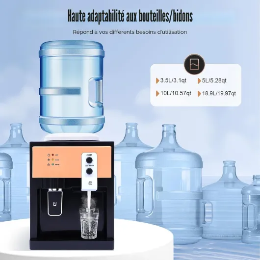 Distributeur d'eau électrique 550 W - Fontaine à eau chaude et froide - 8 à 95 °C - Petit distributeur d'eau de table - Seau de 3,5 à 18,9 l - Revêtement intérieur en acier inoxydable - Pour bureau