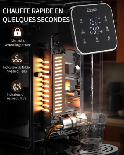 Distributeur d'eau chaude UR05-2200W – Eau chaude en quelques secondes, 4 niveaux de température & 3 volumes d’eau, réservoir 4L, compact, filtre à charbon actif, pour cuisine & bureau 4 Litres Ur05