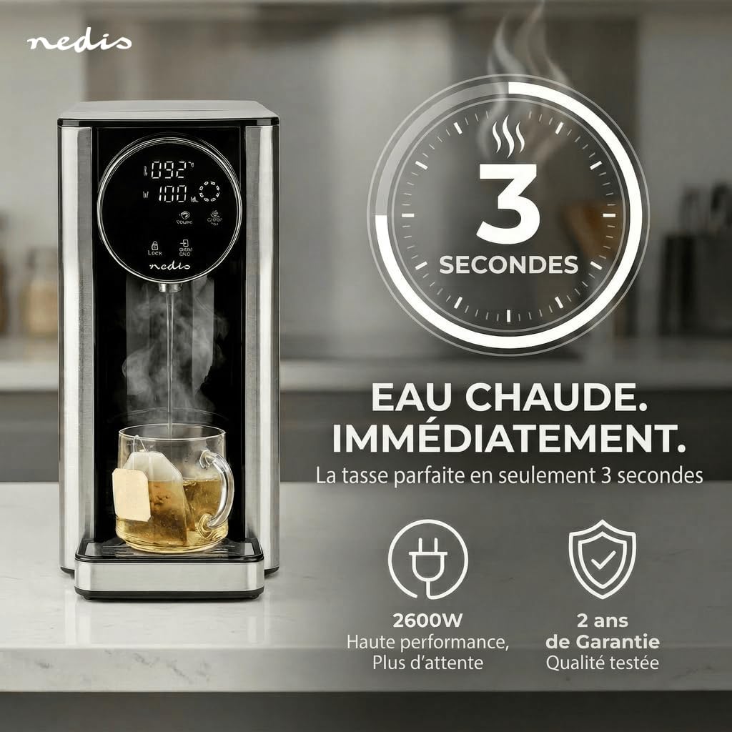 Distributeur d'eau Chaude - 2600 W - 2,7 l - Aluminium/Noir