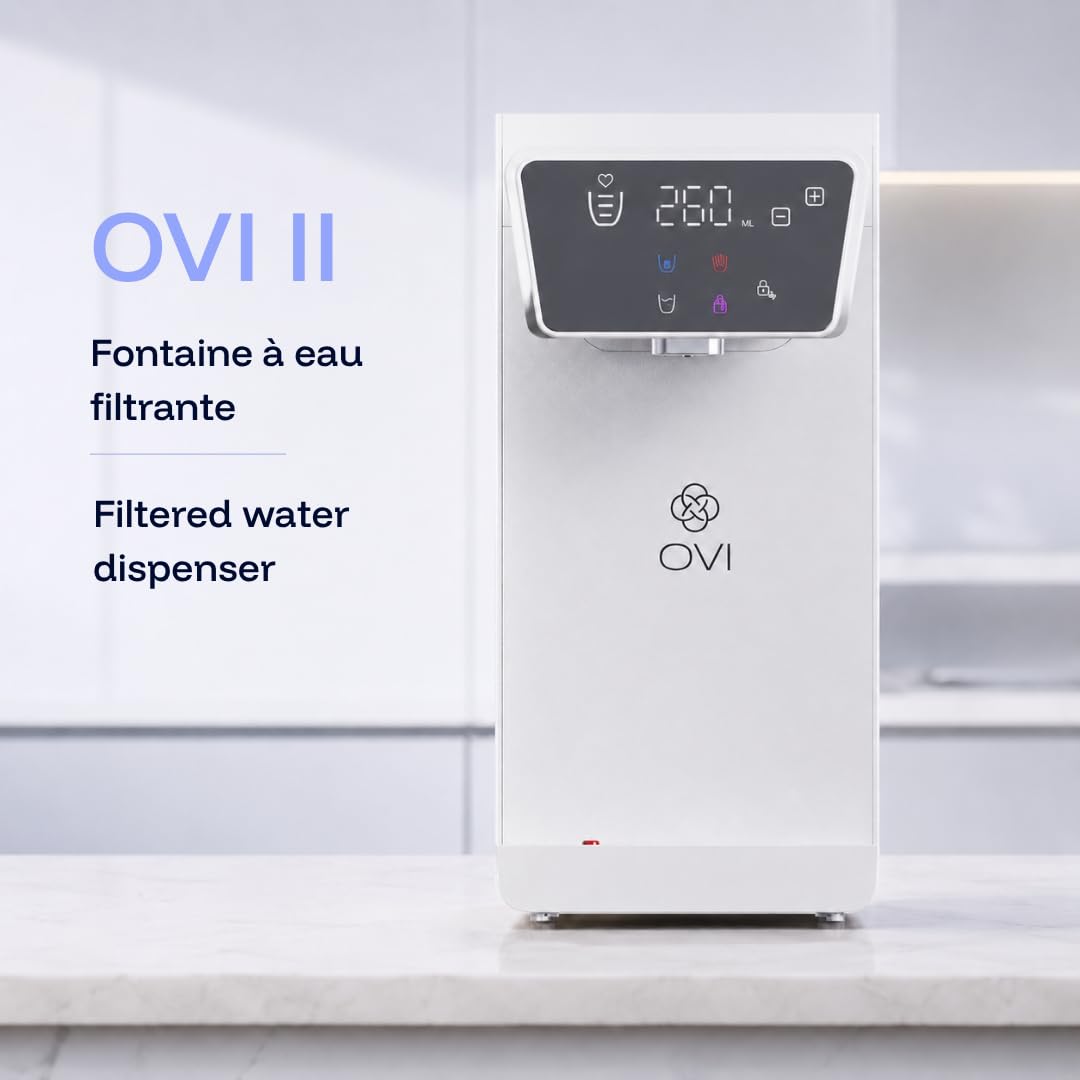 OVI II Distributeur d’Eau Chaude, Froide & Tempérée Instantané - Fontaine à Eau Filtrée 4 Étapes Anti-Bactéries & PFAS - Connexion Directe - Idéal Famille & Bébé - Blanc
